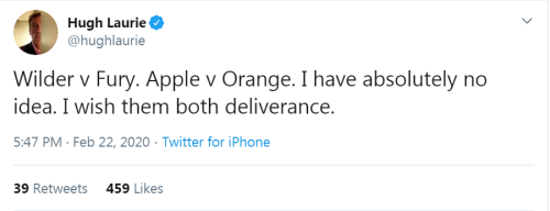 DecodingHugh's tweet card. Our man is talking about the battle due to take place between Deontay Wilder and Tyson Fury at the MGM Grand arena in Las Vegas, Nevada on 22 February, 2020. Fury is looking to regain his heavyweig...