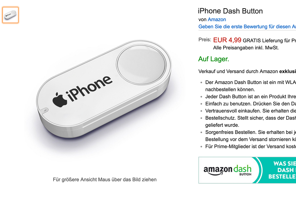 Der_Postillon's tweet card. Darauf dürften viele Apple-Fans schon gewartet haben: Amazon hat heute die Einführung eines Dash Buttons für iPhones angekündigt. Über ...