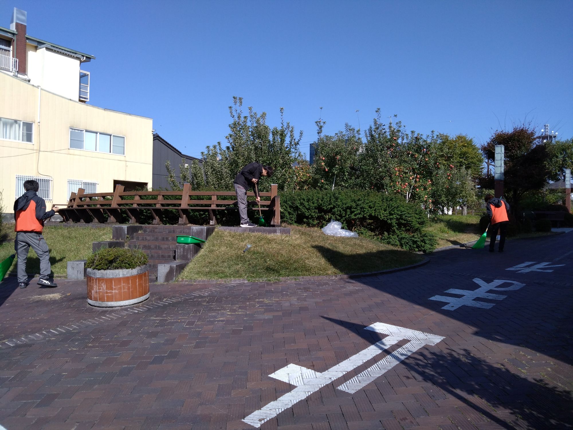 Fuji_reactivity's tweet card. 総務部Yです 今年も飯田市緑地公園係の方々にご協力頂き りんご並木の清掃を実施しました 若手社員のみなさん　いつまでも 感謝、奉仕、謙虚な気持ちを忘れずに！