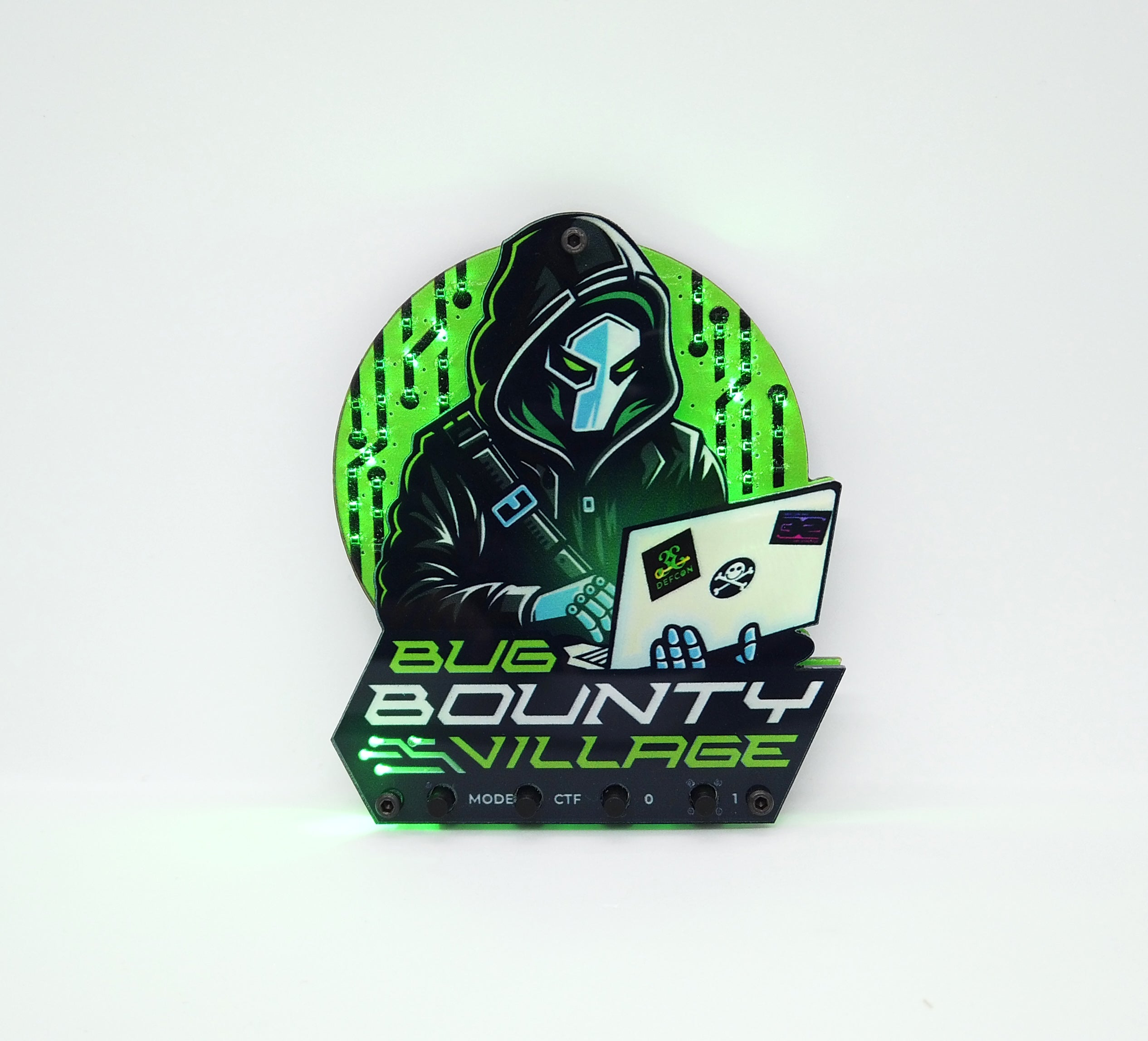 BugBountyDEFCON's tweet card. Pre-order a custom variant of the bug bounty village electronic badge.
