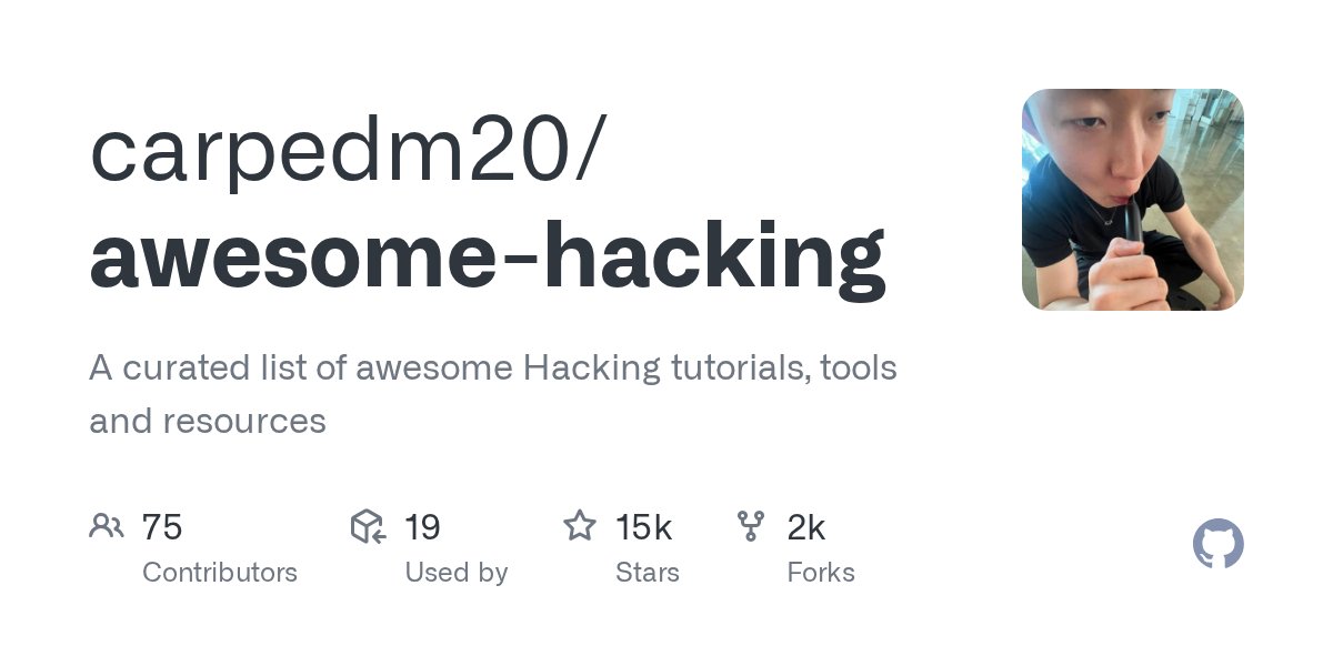 firozkhxn_'s tweet card. A curated list of awesome Hacking tutorials, tools and resources - carpedm20/awesome-hacking