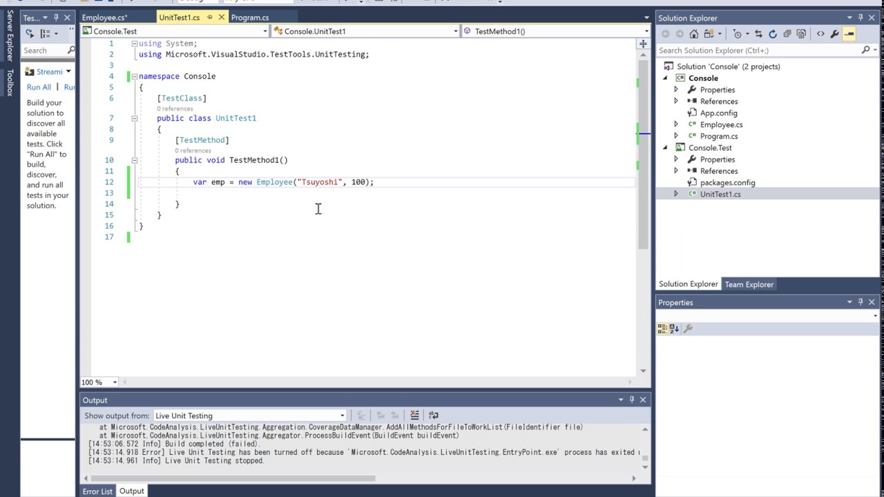 sandayuu's tweet card. TDD with Live Unit Testing feature of Visual Studio 2017