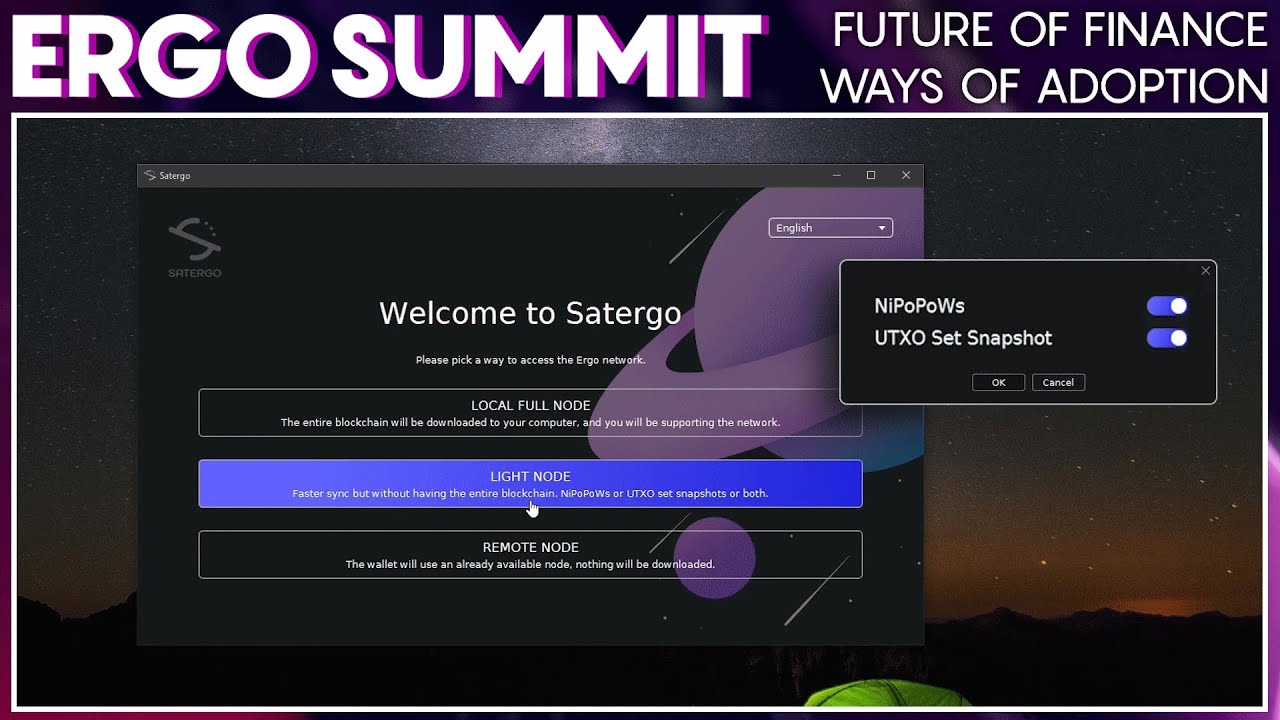 SatergoWallet's tweet card. Satergo Light Node | Aberg | Ergo Summit: Ways of Adoption