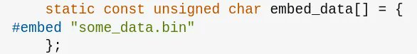 DazeOfTheWolf's tweet card. Merged today to LLVM Clang 19 Git is support for the #embed resource inclusion mechanism that is an approved C23 feature