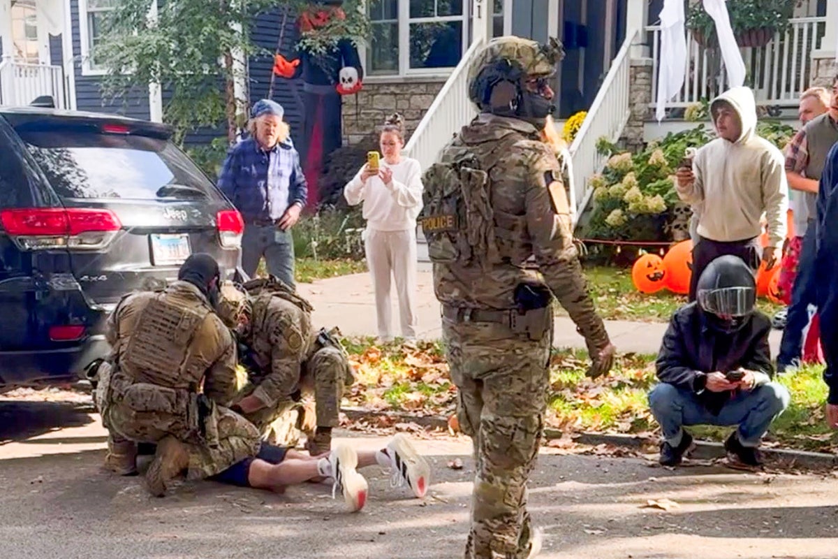 GerbageVerbage's tweet card. The incident unfolded Saturday in Chicago’s Old Irving Park neighborhood, where residents say federal agents disrupted a children’s Halloween parade