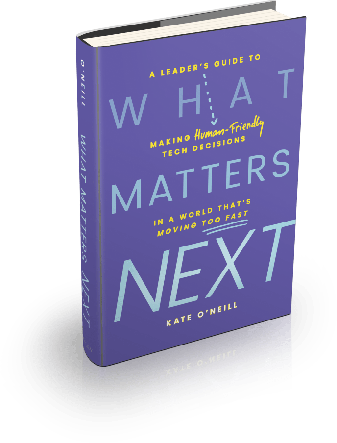 kateo's tweet card. Author of several books including her newly-released "What Matters Next", as well as earlier books “A Future So Bright” and “Tech Humanist”.