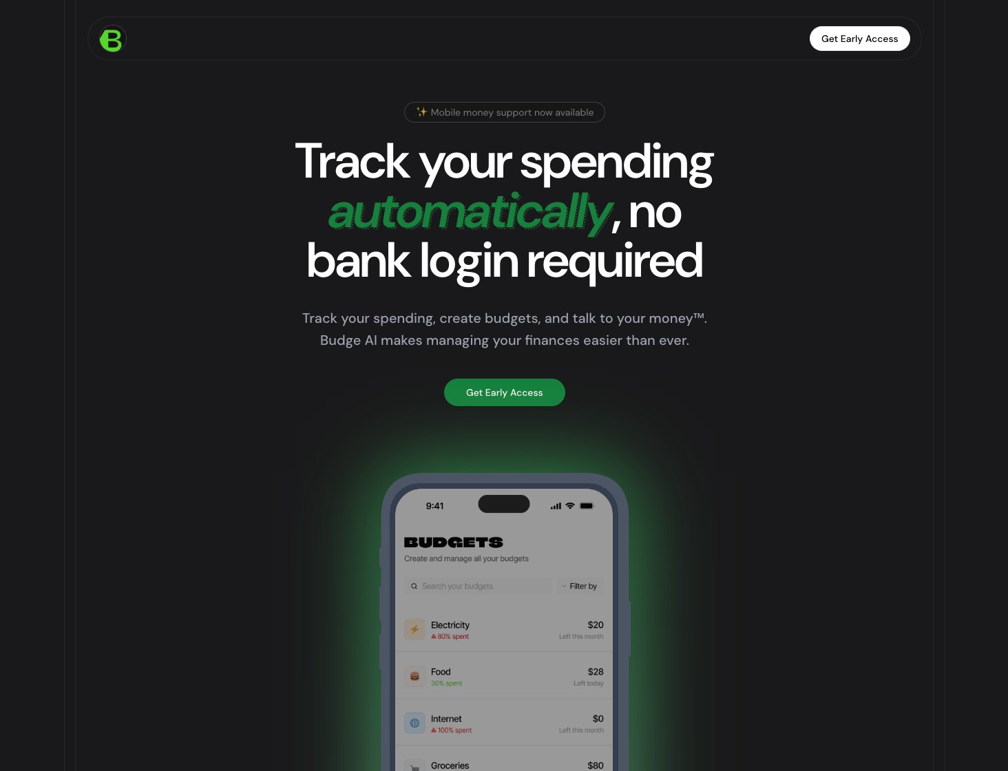 a11rew's tweet card. Track your spending automatically without having to link your bank accounts, create budgets, and "talk to your money". Budge AI makes managing your finances easier than ever.