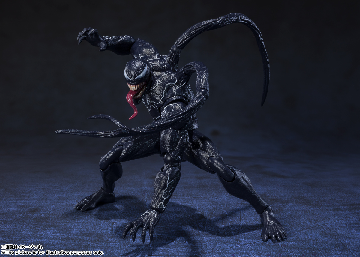 LegoCreativity's tweet card. The product page is now live for the Venom: Let There Be Carnage – S.H. Figuarts Venom from Tamashii Nations. Venom will stand at 7.4" tall. The figure includes two interchangeable portraits,...