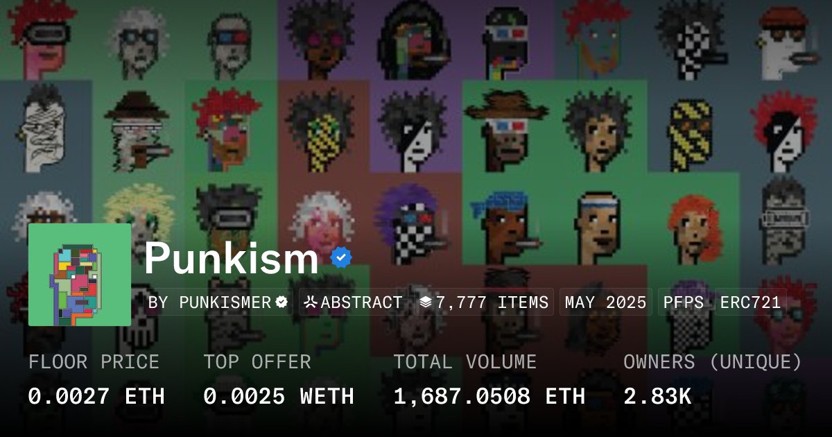 algo_swap's tweet card. Punkism is a collection of 7,777 generative abstract PFPs inspired by CryptoPunks.