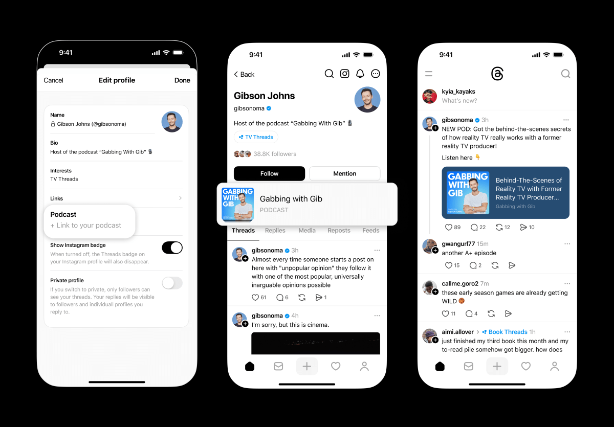 entrepreneur_cm's tweet card. Threads is targeting podcasters with new features, including dedicated links in the bio and more visible links in the feed.