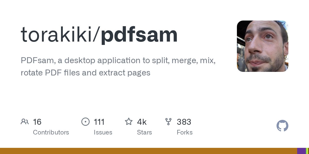 01mlsx's tweet card. PDFsam, a desktop application to split, merge, mix, rotate PDF files and extract pages - torakiki/pdfsam