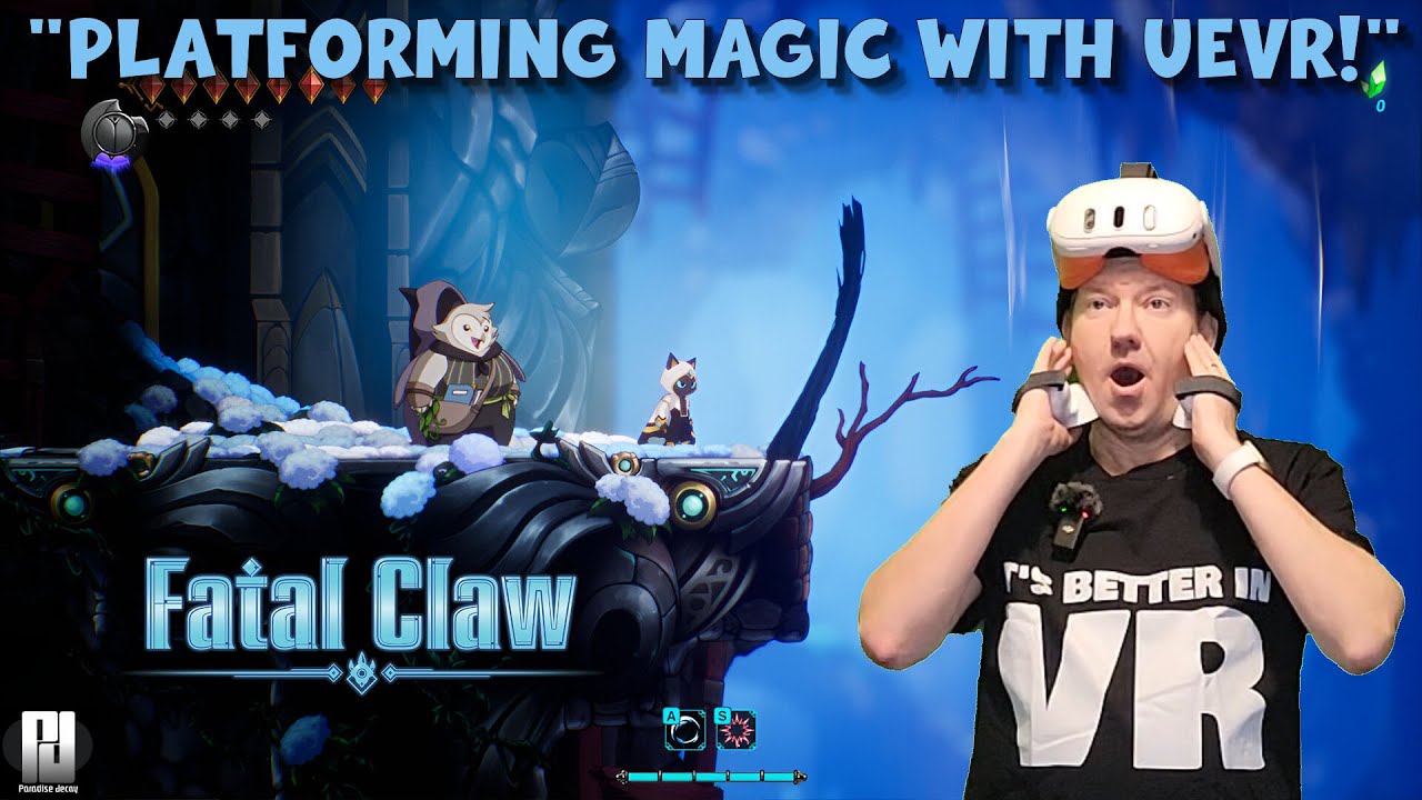 ParadiseDecay's tweet card. Fatal Claw is a perfect Metroidvania style platformer in VR with UEVR!