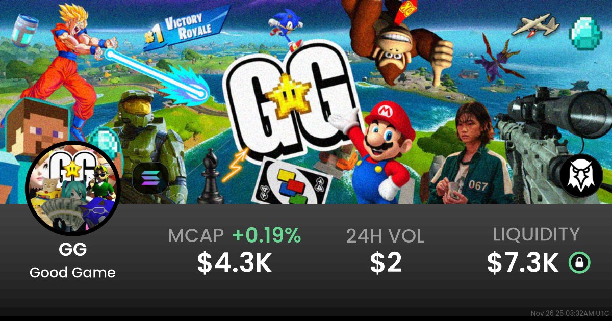 QuanTrancrypto's tweet card. $0.000004398 Good Game (GG) realtime price charts, trading history and info - GG / SOL on Solana / Raydium