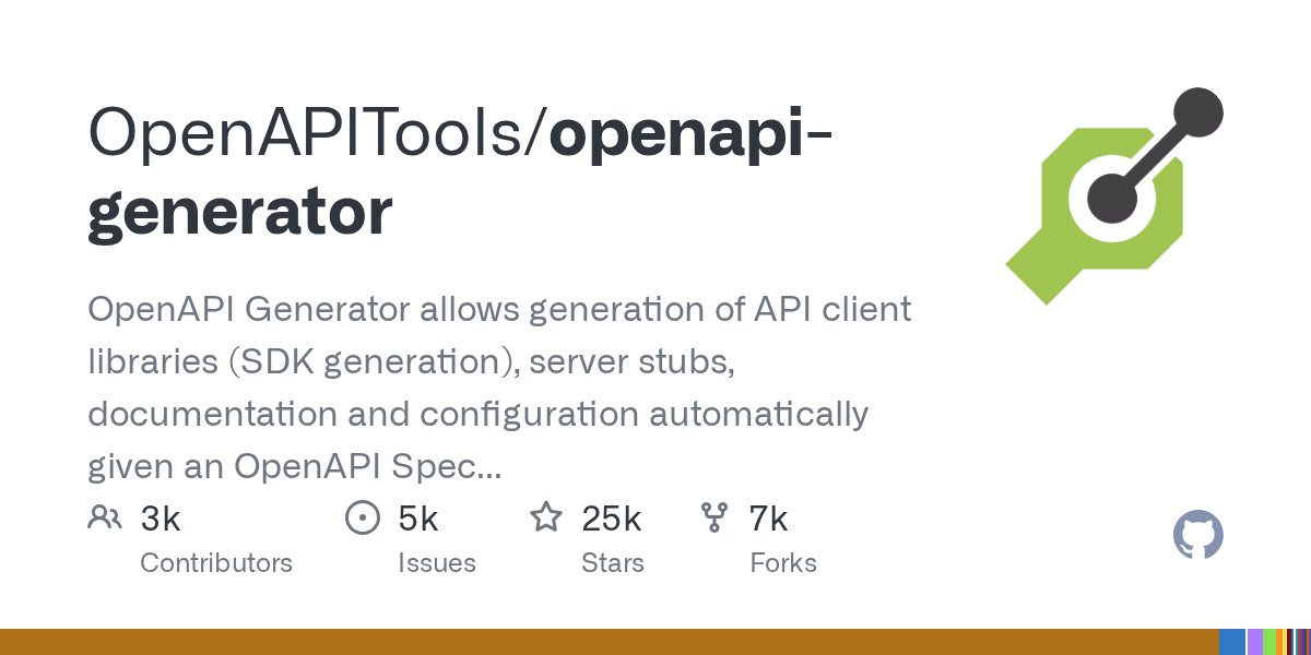 CodeTrendr's tweet card. OpenAPI Generator allows generation of API client libraries (SDK generation), server stubs, documentation and configuration automatically given an OpenAPI Spec (v2, v3) - OpenAPITools/openapi-gener...