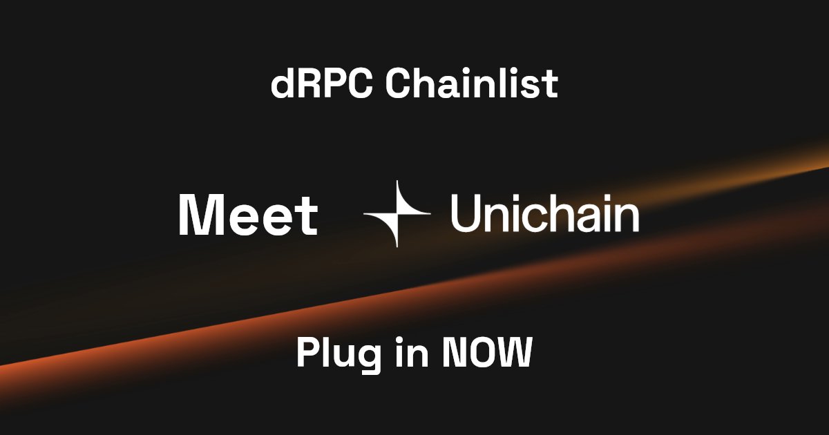 dRPCorg's tweet card. Start building with Unichain RPC APIs. Connect to globally distributed nodes and leverage dRPC's low-latency blockchain infrastructure for your projects.