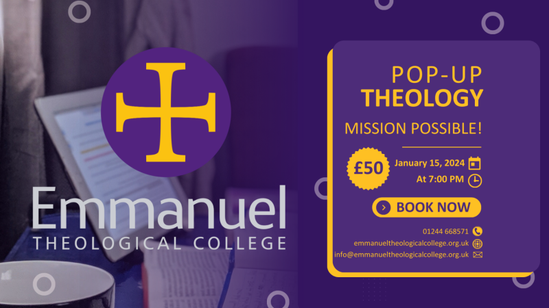 EmmanuelTheoCol's tweet card. Pop-Up Theology: Mission Possible! – Zoom, Mon 15 Jan 2024 - Mon 11 Mar 2024 - SPRING MODULE: Mission Possible! This module will help you develop your understanding of the theology and practice of...