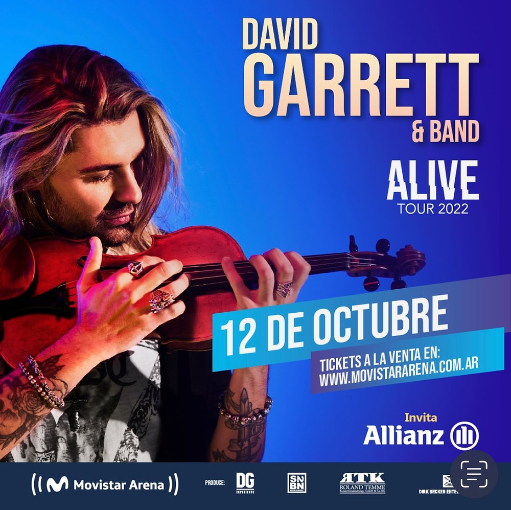 FIC_PR's tweet card. Allianz invita a disfrutar de David Garrett en Argentina. Buenos Aires, junio de 2022 – El violinista David Garrett anunció su gira Alive T
