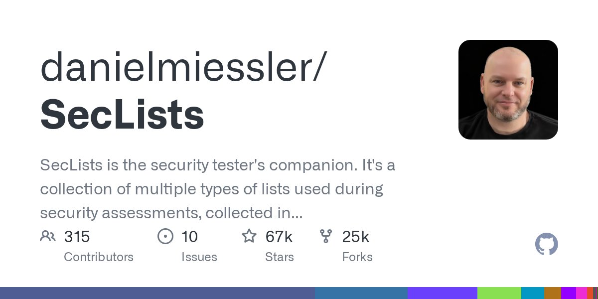 NitinGavhane_'s tweet card. SecLists is the security tester's companion. It's a collection of multiple types of lists used during security assessments, collected in one place. List types include usernames, pas...