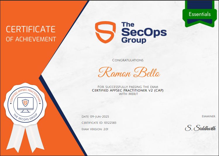 gr33pp's tweet card. I am excited to share that I have officially earned my Certified AppSec Practitioner (CAP) certification from The SecOps Group, with merit. This marks an entry-level milestone in expanding my...