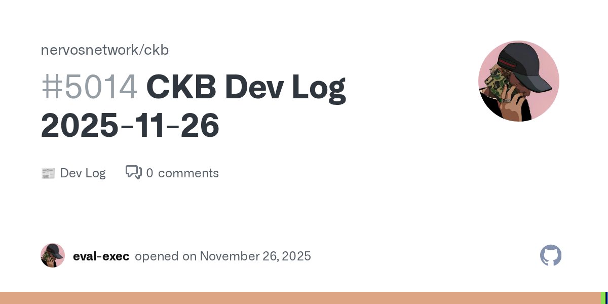 CKBdev's tweet card. Updates Releases (No major feature releases this sprint.) Improvements CKB Add Default Time Limit to Indexer RPCs: #5012 This feature adds a default time-cost limit to indexer RPCs to cap linear-ti...