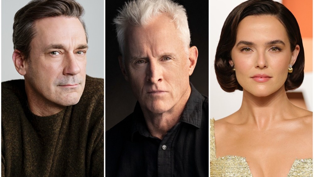 Variety's tweet card. Zoey Deutch, Jon Hamm, John Slattery will star in a new R-rated Hollywood comedy from 'Wet Hot American Summer' and 'Role Models' director David Wain