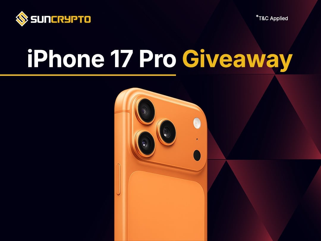 suncryptoin's tweet card. 🚨 iPhone 17 Pro – Bitcoin Edition Giveaway! 🚨 Complete the tasks below & grab your chance to win the brand-new iPhone 17 Pro in Bitcoin Orange 🟠📱 👉 Only 1 Lucky Winner! 🎁 Prize Options:...