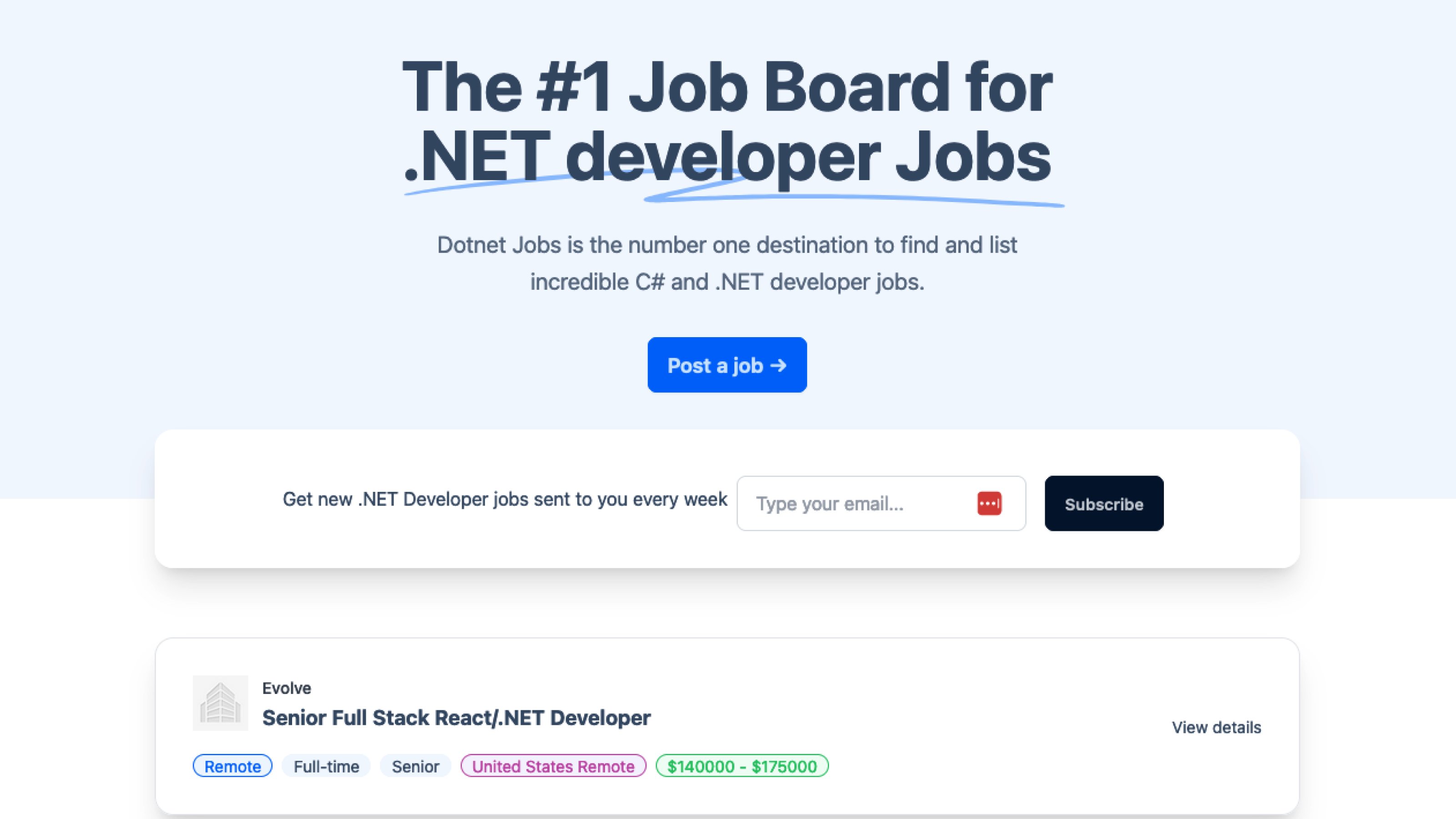 BuiltWithDotNet's tweet card. Dotnet Jobs is the number one destination to find and list incredible C# and .NET developer jobs. I built this site as a means to scratch my own itch during my job search. I decided to share the jobs...