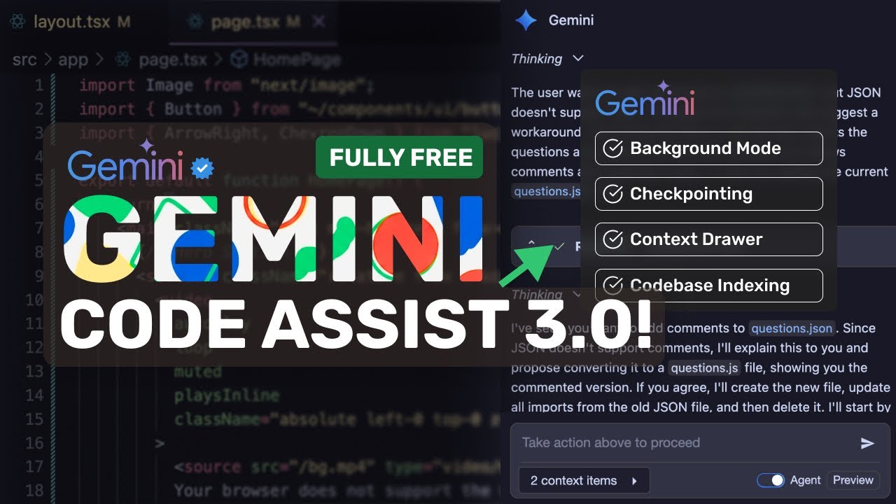 li_ez38898's tweet card. Gemini Code Assist 3.0: It's now BETTER than Cline & Roo? BG Mode,...