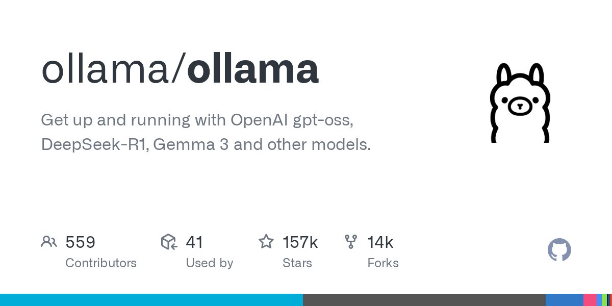 githubgod's tweet card. Get up and running with OpenAI gpt-oss, DeepSeek-R1, Gemma 3 and other models. - ollama/ollama