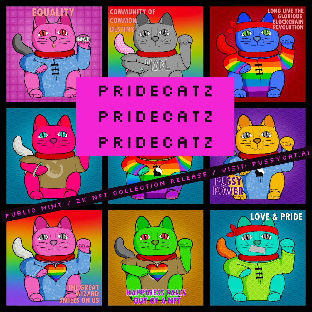 cryptopussydoc's tweet card. 2000 Unique pussycats who need a home.Bringing good luck to each owner, PrideCatz are the purrfect NFTs, open all. Their fight for equality is just beginning.No...