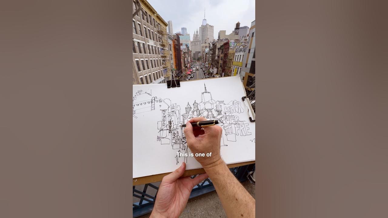 bryanseah234's tweet card. Drawing a crazy view in NYC 👀 #sketching #urbansketching #artprocess...