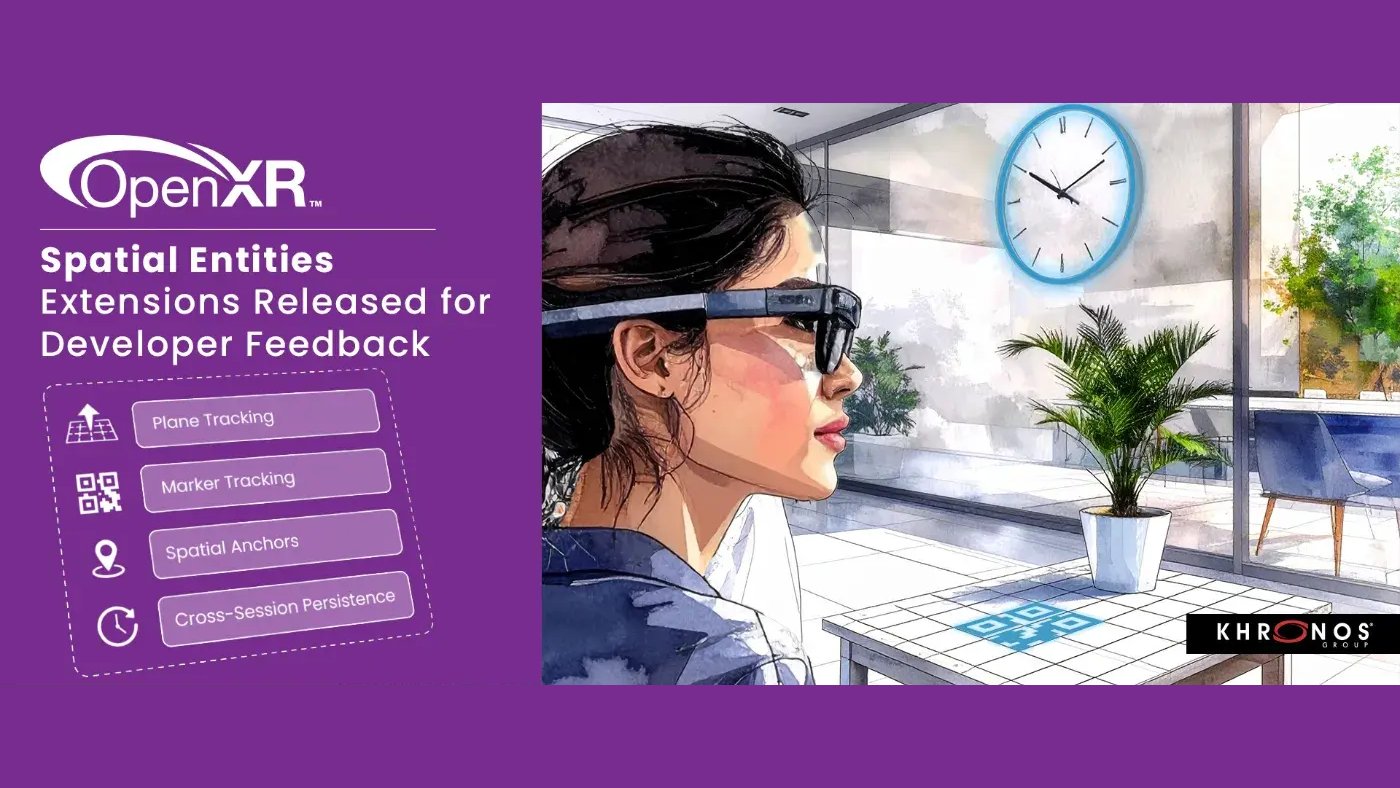 UploadVR's tweet card. The new OpenXR Spatial Entities Extensions standardize surface detection, marker tracking, spatial anchors, and persistence.