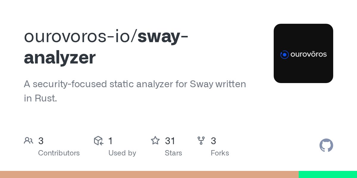 IoOurovoros's tweet card. A security-focused static analyzer for Sway written in Rust. - ourovoros-io/sway-analyzer