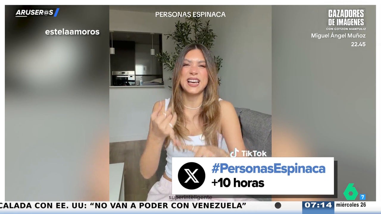 AruserosLaSexta's tweet card. 'La persona espinaca existe desde siempre, lo que pasa es que no habíamos encontrado el término exacto', comenta Alfonso Arús tras ver este vídeo viral de Estela Amorós, de la que se declara fan...