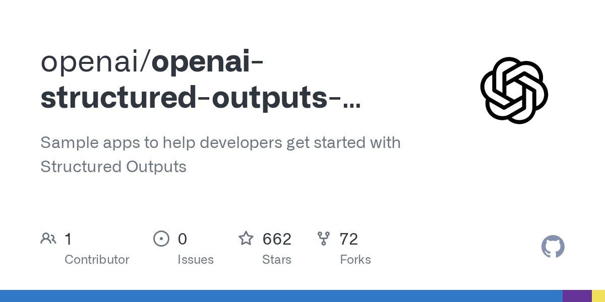 kagigz's tweet card. Sample apps to help developers get started with Structured Outputs - openai/openai-structured-outputs-samples