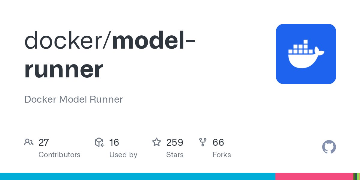 ericcurtin17's tweet card. Docker Model Runner. Contribute to docker/model-runner development by creating an account on GitHub.