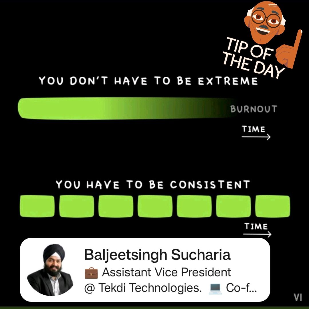 Baljeetsingh's tweet card. #consistency doesn't mean only work. It also means consistent in taking breaks. Greatly explained in #burnoutfix by Jacinta M. Jiménez, PsyD, BCC