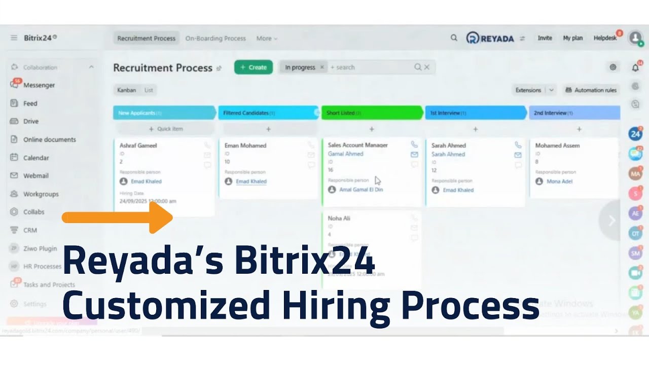 Reyada_Business's tweet card. “Reyada’s Customized Hiring Process on Bitrix24"
