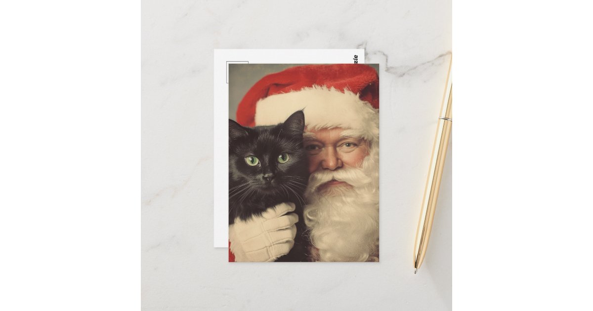 angelandspot's tweet card. Santa and a black cat