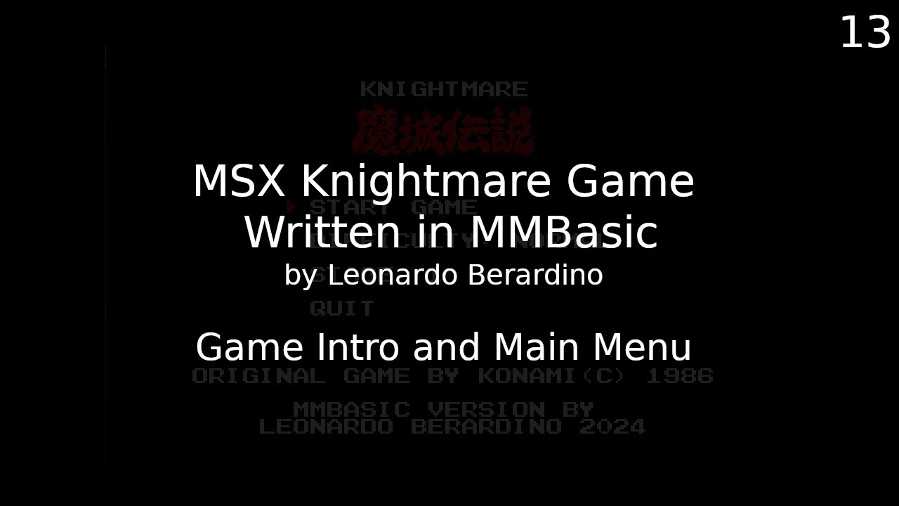 leonicolas's tweet card. MSX Knightmare Game in MMBasic: Game Intro and Main Menu