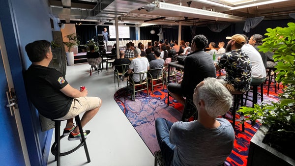 AmsterdamPHP's tweet card. Schedule: 19:00 - Doors open 19:30 - Talk 20:30 - Raffles, and announcements 20:45 - Social, drinks and food Talk: **Symfony is RAD** Speaker: **Rick Kuipers** What happe