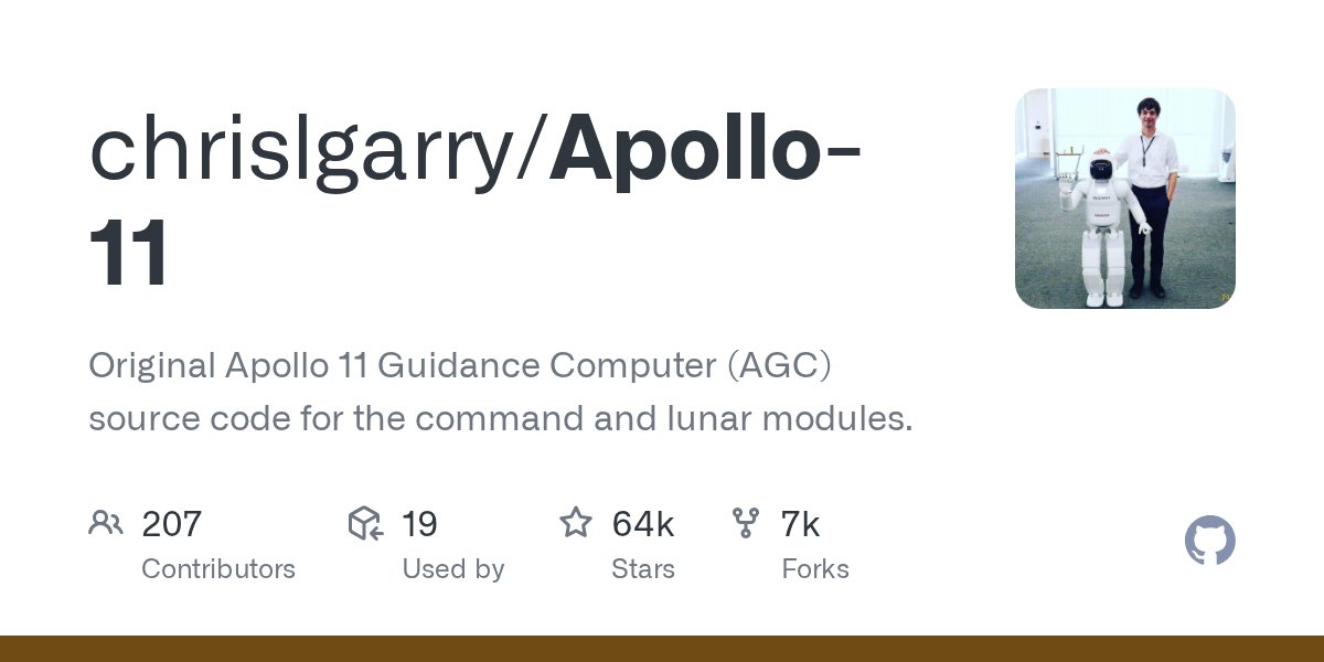 DIYDevs's tweet card. Original Apollo 11 Guidance Computer (AGC) source code for the command and lunar modules. - chrislgarry/Apollo-11