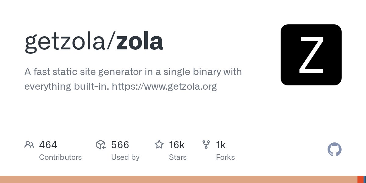 RustTrending's tweet card. A fast static site generator in a single binary with everything built-in. https://www.getzola.org - getzola/zola
