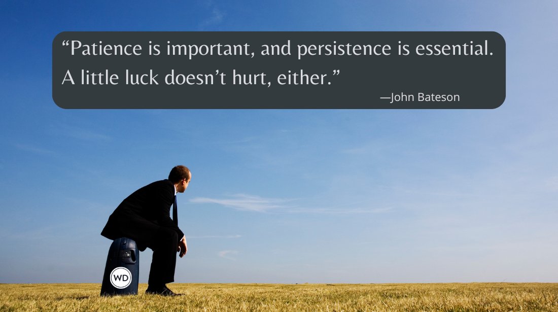 JustinGPub's tweet card. Author John Bateson shares his experience with the long wait of the publishing process, from idea to eventual publication.