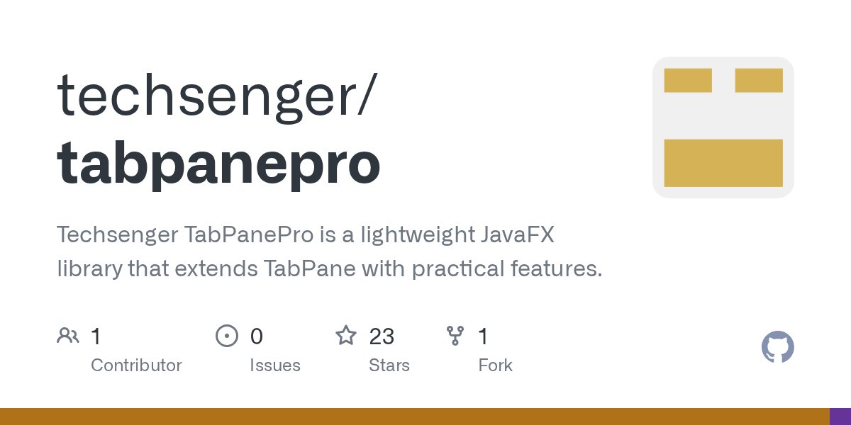 carldea's tweet card. Techsenger TabPanePro is a lightweight JavaFX library that extends TabPane with practical features. - techsenger/tabpanepro