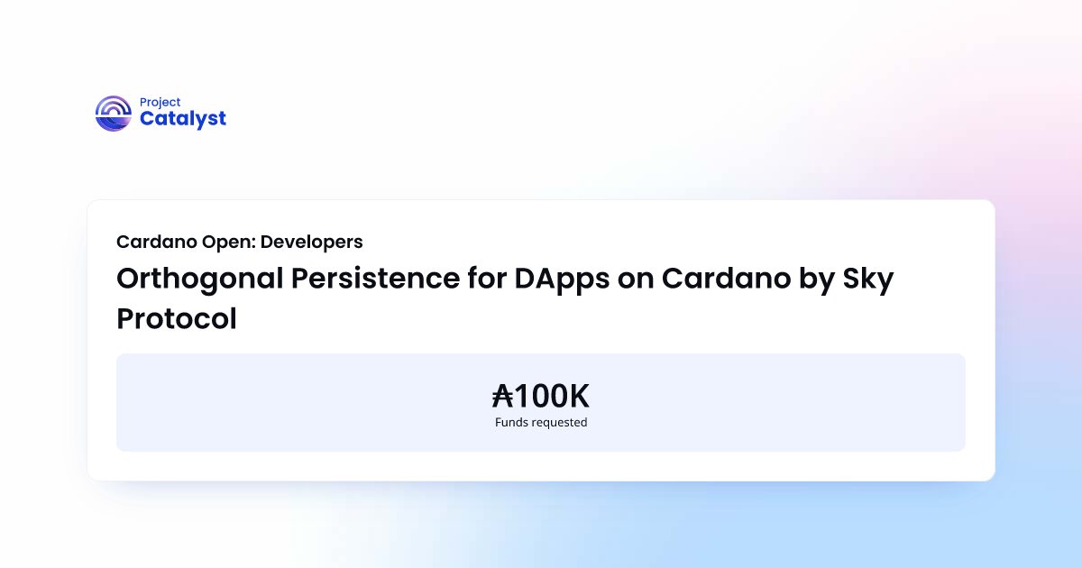 SkyProtocolOrg's tweet card. Our orthogonally persistent engine for off-chain code will persist data over multiple datacenters, such that DApps using it can never lose funds due to failure to persist.