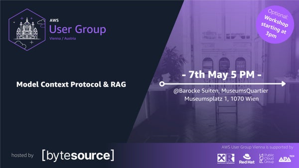 ByteSourceNet's tweet card. Welcome to our next **AWS User Group Vienna** meetup! **Entry AWS Workshop: 15:00 (Fully booked, no more registrations possible)** **Entry AWS Meetup: 17:00** **Start Mee