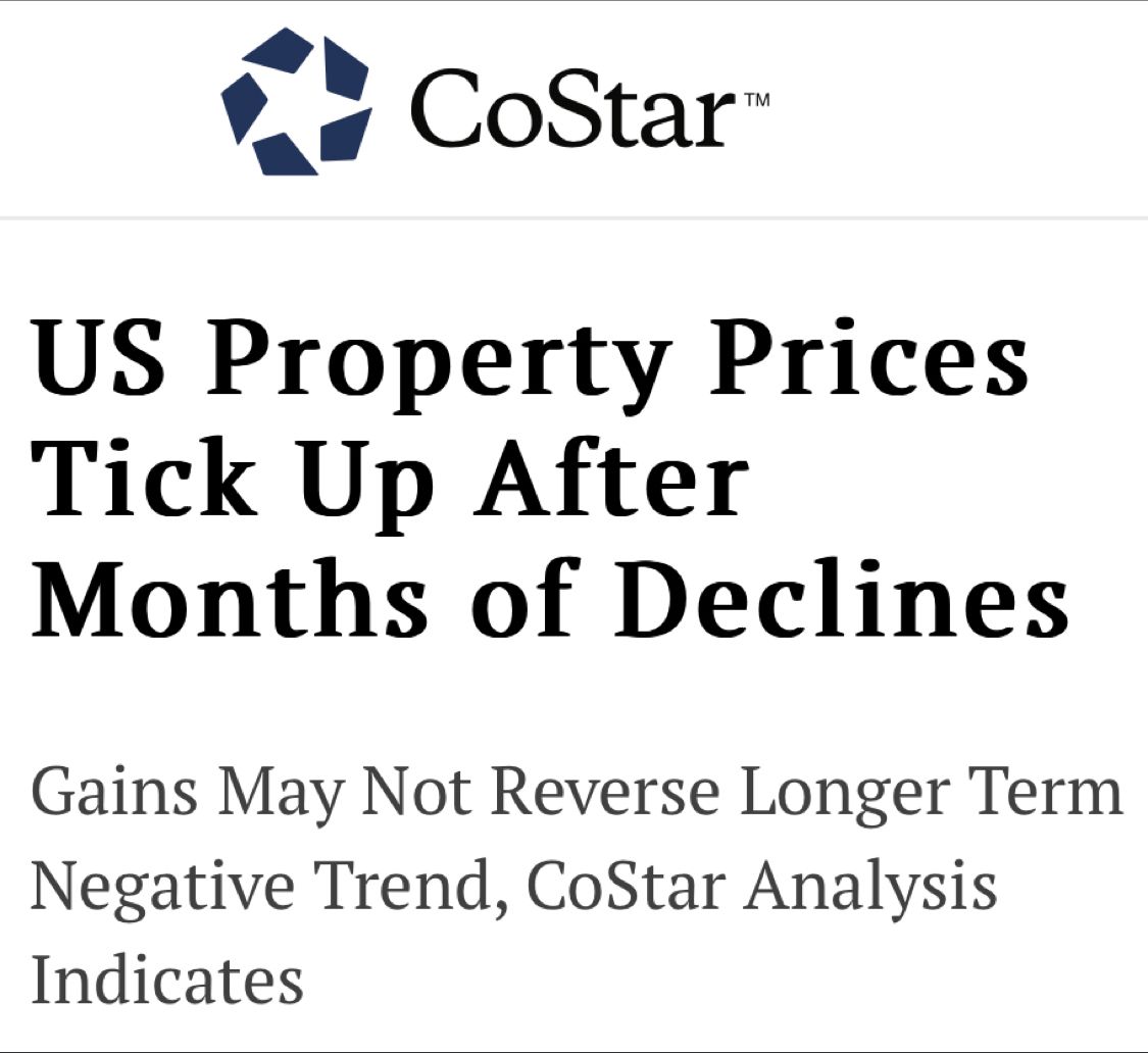 LiveFreemanBlog's tweet card. ⛹🏽 Don’t get faked out. ⁉️ U.S. commercial property prices turned up slightly in May after four straight months of declines, according to the latest CoStar pricing analysis. 👉🏽 The gains may not...