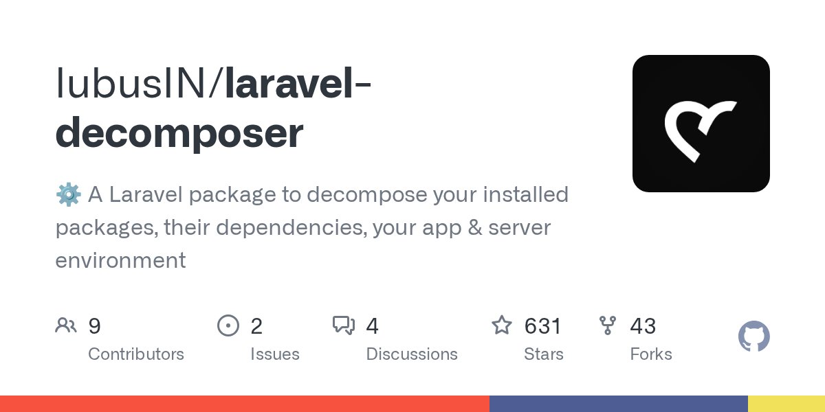 lubusIN's tweet card. ⚙️ A Laravel package to decompose your installed packages, their dependencies, your app & server environment - lubusIN/laravel-decomposer