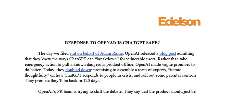 edelsonpc's tweet card. Response to OpenAI